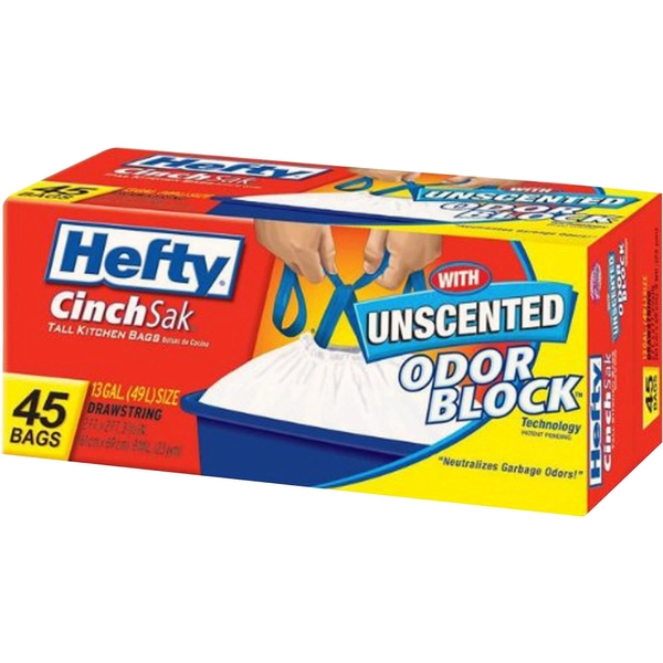 Hefty CinchSak 13-Gallon Drawstring Bags - 45 Pack - White