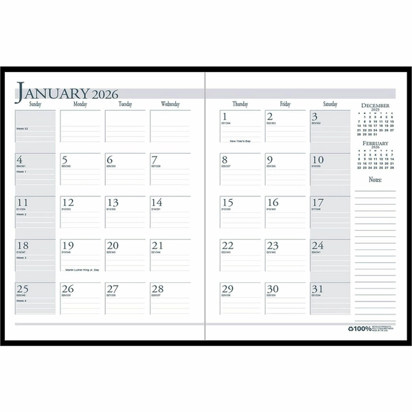 House of Doolittle Compact Monthly Planner - 14 Months (Dec 2025 - Jan 2027) - 10" x 7" - Black Leatherette