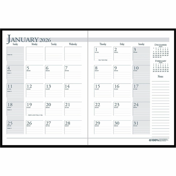 House of Doolittle Monthly Planner - 14 Month, Dec 2025 to Jan 2027, 8.5" x 11" - Black Cover