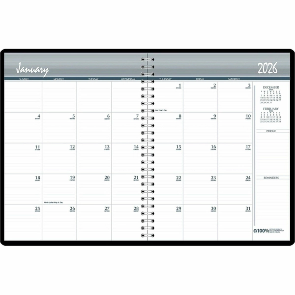House of Doolittle 2680-02 Monthly Planner - 24 Months, Jan 2026 - Dec 2027, Blue, Wire Bound, Black Cover