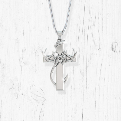 cross with deer antlers and fishing hooks Sterling Silver Cross&Deer Antler Fish Hook Pendant Necklace for Men romanticwork The Hunting Buck Doe Cross Fish Hook