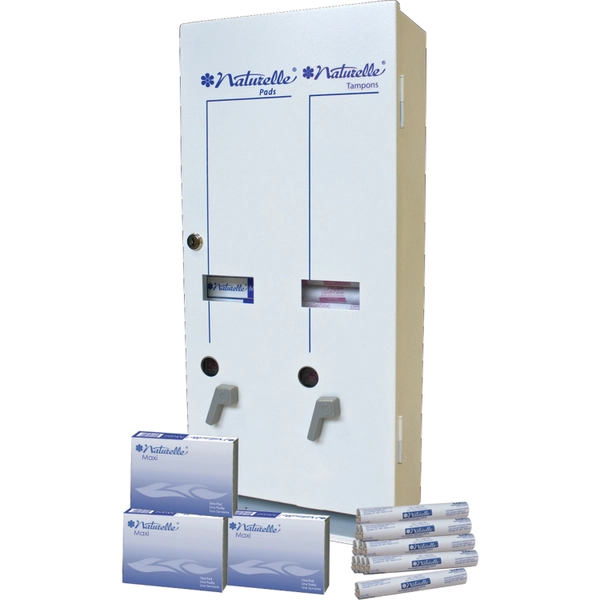 Impact Dual Vendor Hygiene Dispenser - 12 Sanitary Napkins, 19 Tampons - 24"H x 10.8"W x 5.5"D - Metal, White - Locking Coin Box - 1 Each
