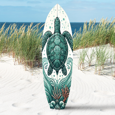 JennyGems Decorative Turtle Surfboard Wall Art, 3 ft x 10 in, PVC, Weather Resistant