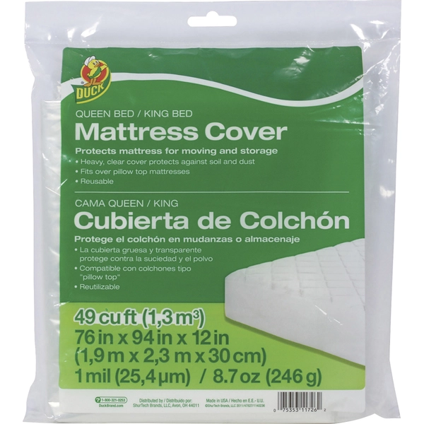 Duck Brand Queen/King Mattress Cover - 94" x 76" - Clear - 1 Each