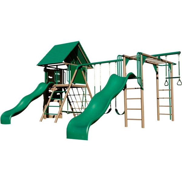 Deluxe Double Slide Swing Set with Clubhouse and Monkey Bars
