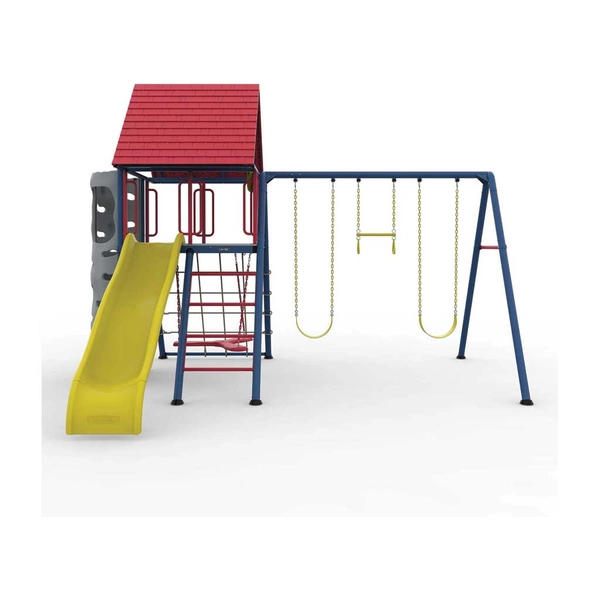 Primary Colors Backyard Swing Set with Clubhouse and Slide