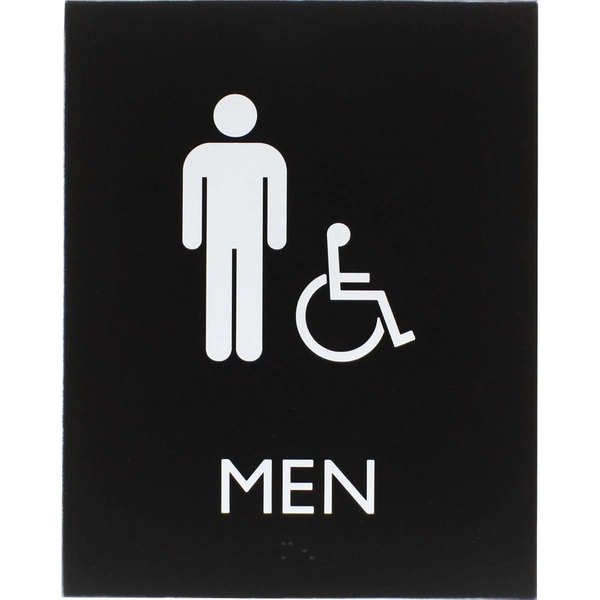 Lorell Men's Restroom Sign - 6.4" x 8.5" - Braille - Black - 1 Each