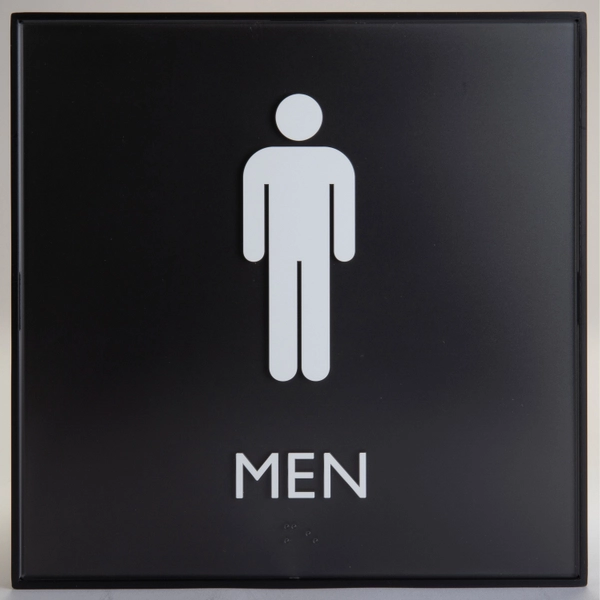 Lorell Men's Restroom Sign - 8" x 8" - Black Plastic - Surface-Mount
