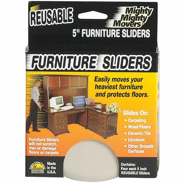 Mighty Movers Furniture Sliders, Reusable - 5" Diameter - 4 Pack