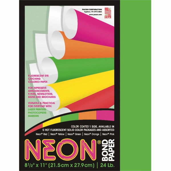 Pacon Neon Green Paper - 8.5" x 11" - 24 lb - 100 Pack