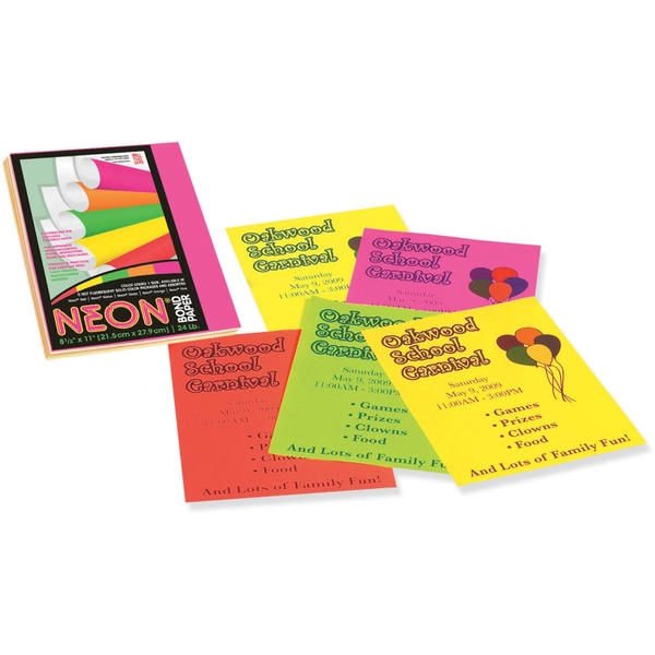 Pacon Neon Multipurpose Paper - Assorted - 8.5" x 11" - 24 lb - 100 Pack