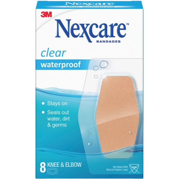 Nexcare Waterproof Knee & Elbow Bandages - Clear - 2.38" x 3.50" - 8/Box
