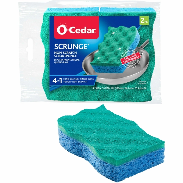 O-Cedar Non-Scratch Scrub Sponge - 4.2" x 2.6" - 2 Pack - Blue, Green