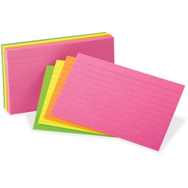 Oxford Neon Glow Ruled Index Cards - 3" x 5" - Assorted - 300 Pack