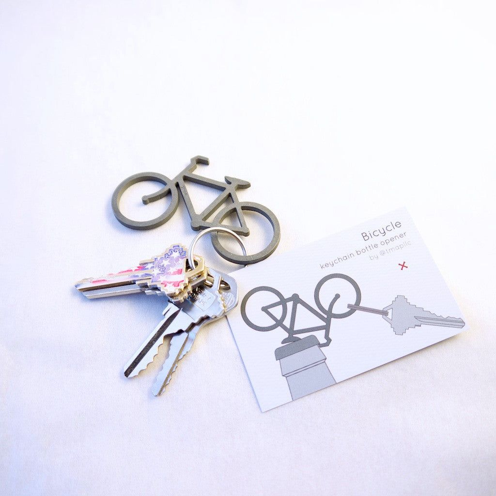 Bicycle keychain bottle opener