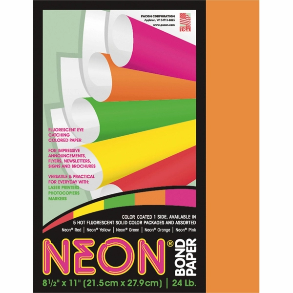 Pacon Neon Bond Paper - Orange - 8.5" x 11" - 24 lb - 100 Pack