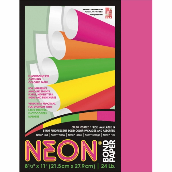 Pacon Neon Multipurpose Paper - Pink - 8.5" x 11" - 24 lb - 100 Pack
