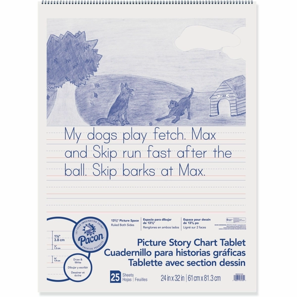Pacon Picture Story Chart Tablet - 25 Sheets - 24" x 32" - Spiral Bound - White