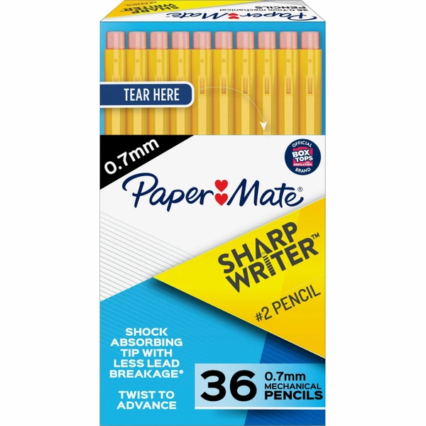 Paper Mate SharpWriter Mechanical Pencils, 0.7mm, HB #2 - Classic Yellow, 36/Box