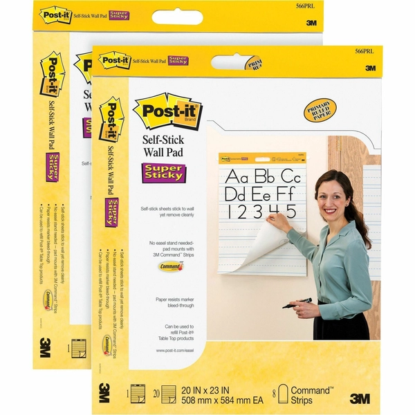 Post-it Wall Pads - 20 Sheets - 20" x 23" - Ruled Blue Margin - Self-adhesive
