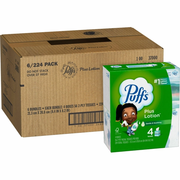 Puffs Plus Lotion Facial Tissues - 2 Ply - 56/Box - 24 Boxes/Carton