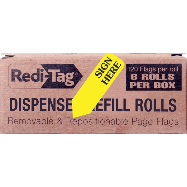 Redi-Tag Sign Here Arrow Flags - 720 Yellow Flags, 1 7/8" x 9/16" - Removable, Self-adhesive - 6/Box