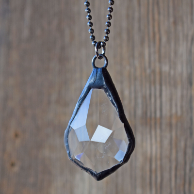Renaissance Gunmetal Soldered French Cut Crystal Pendant