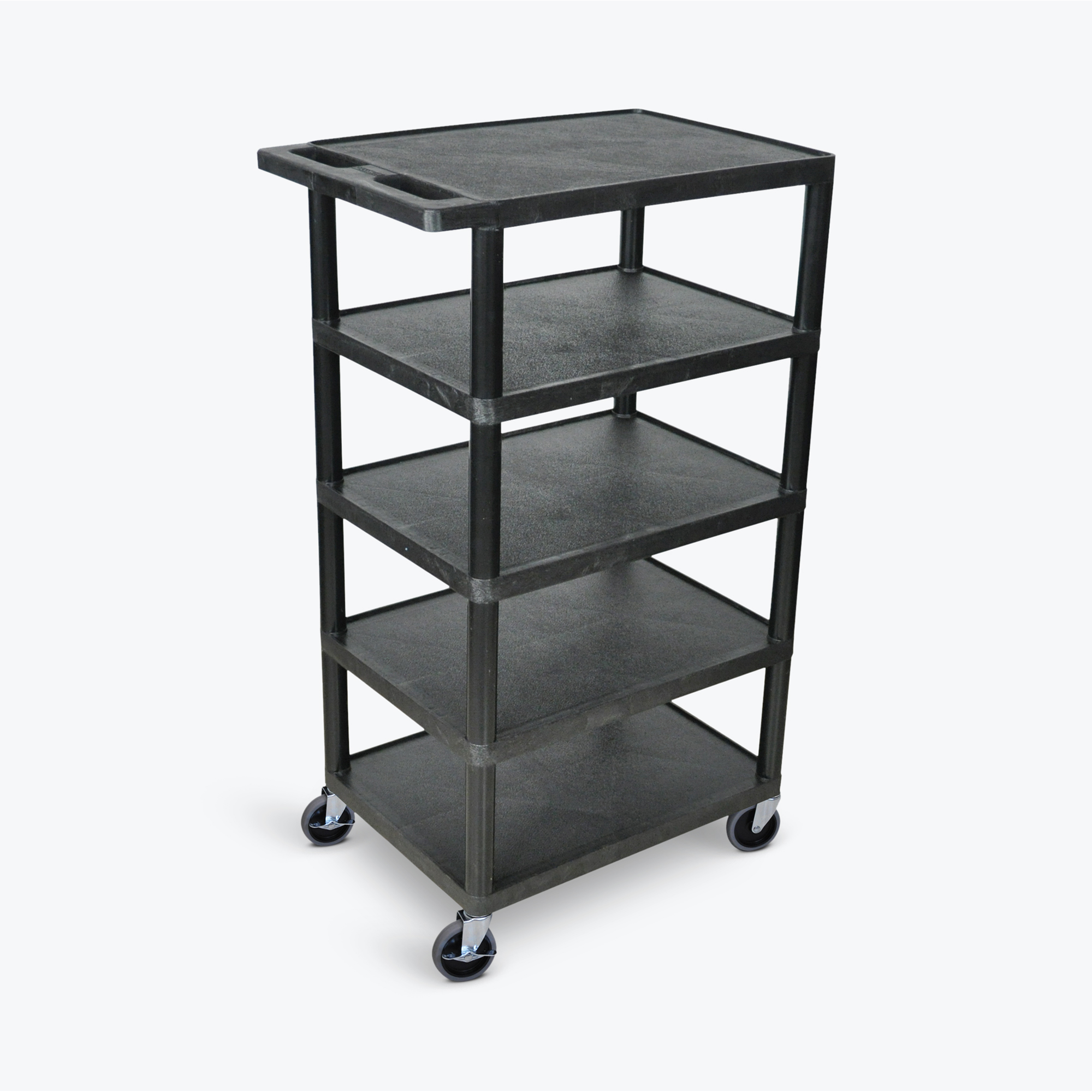 Five Flat-Shelf Structural Foam Plastic Cart-Black