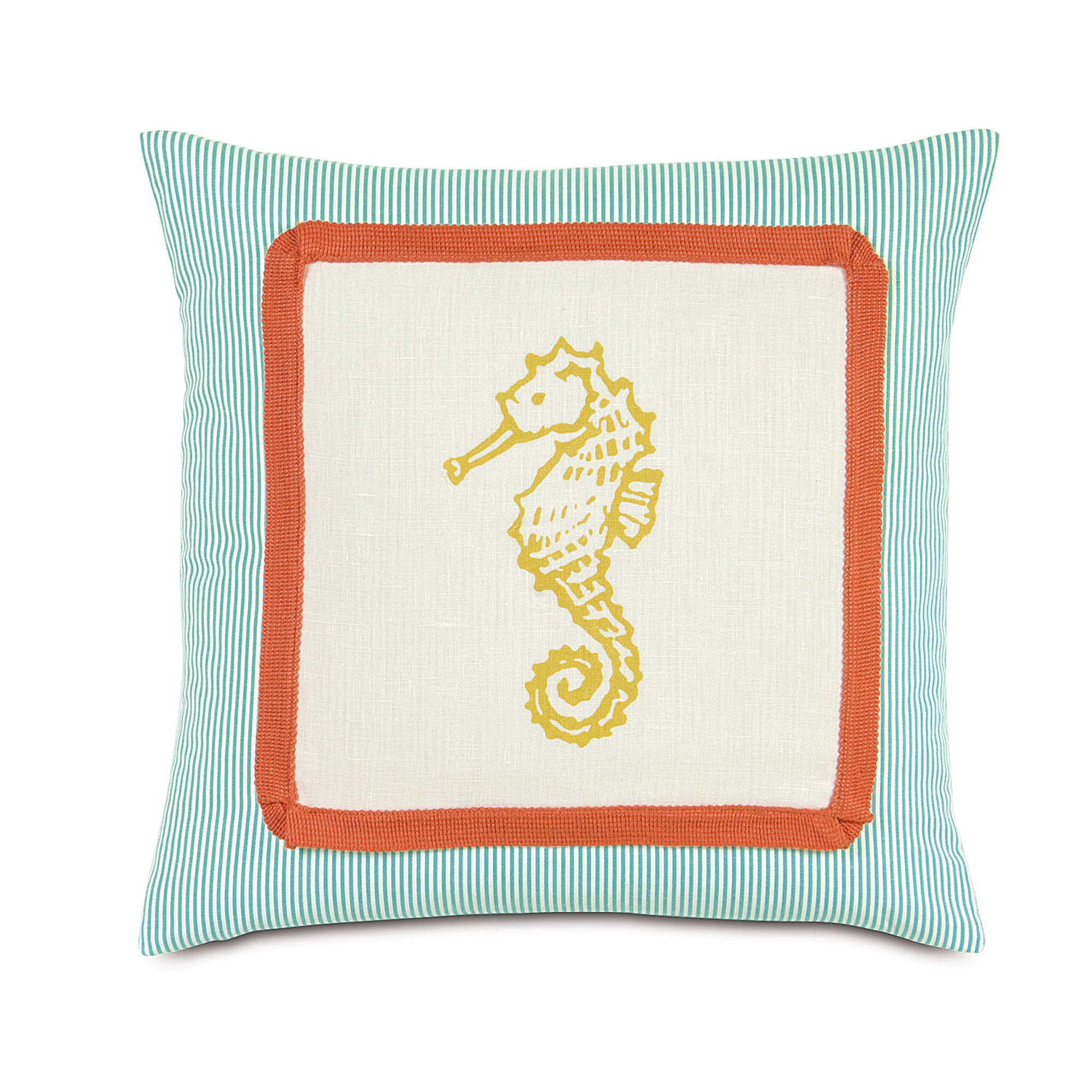 100% Linen Champagne and Teal Seahorse Throw Pillow Cover 16x16
