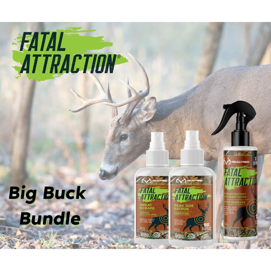 Fatal Attraction Big Buck Bundle (1) each 8oz Fatal Attraction, 4oz Peak Doe Estrus, 4oz Great Scrape