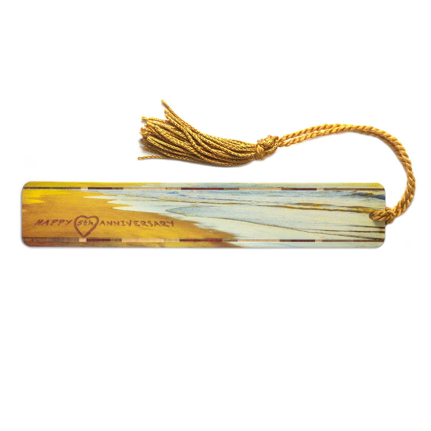 5th Anniversary Written in the Sand Wooden Bookmark with Photograph by Mike DeCesare - Made in USA