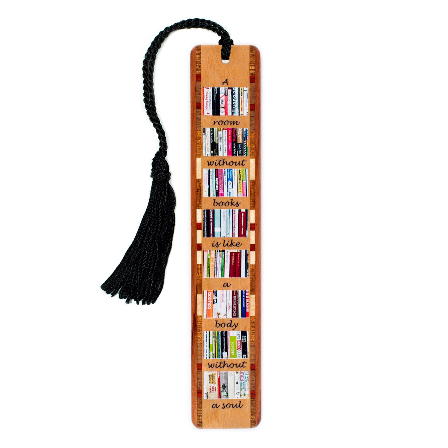 A Room Without Books Quote Wooden Bookmark with Tassel - Made in USA