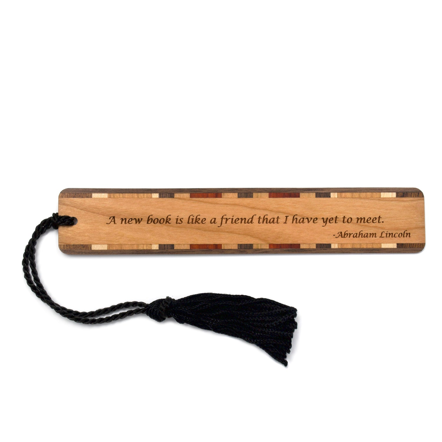 Abraham Lincoln - A New Book is Like A Friend Quote Hand Made Wooden Bookmark with Tassel - Made in USA