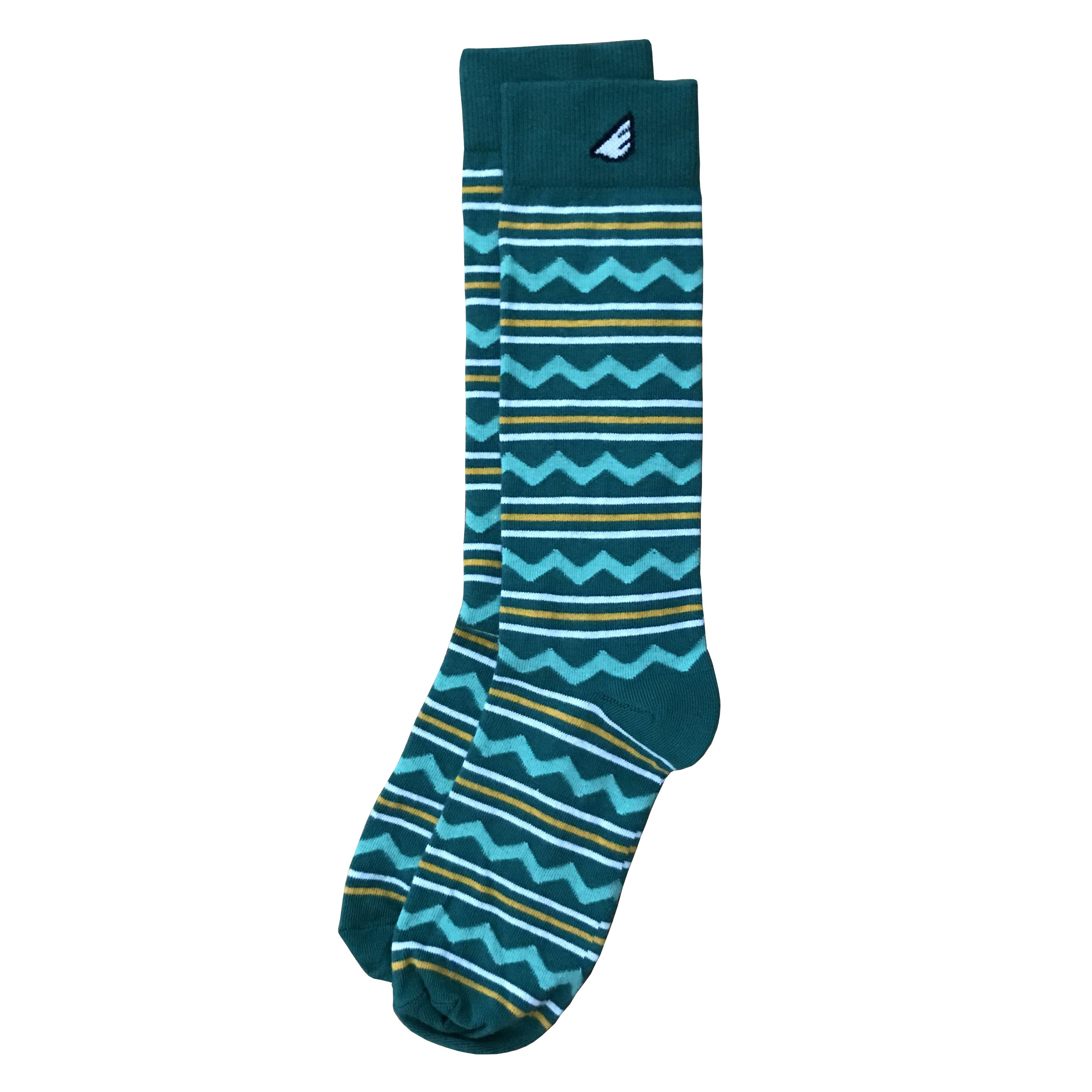 Made In USA | Cliffhanger - Green & Gold. American Made Dress / Casual  Chevron & Stripes Socks