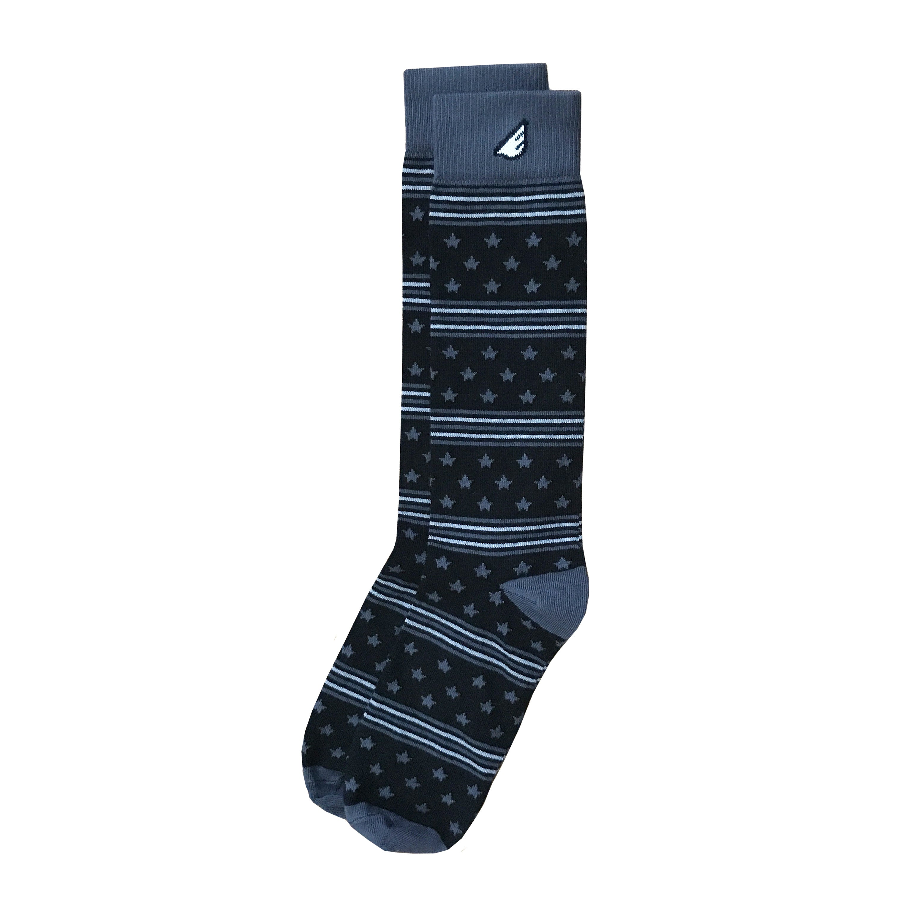 Hero - Black, Grey & White. American Made Dress / Casual Patriotic Stars & Stripes Socks