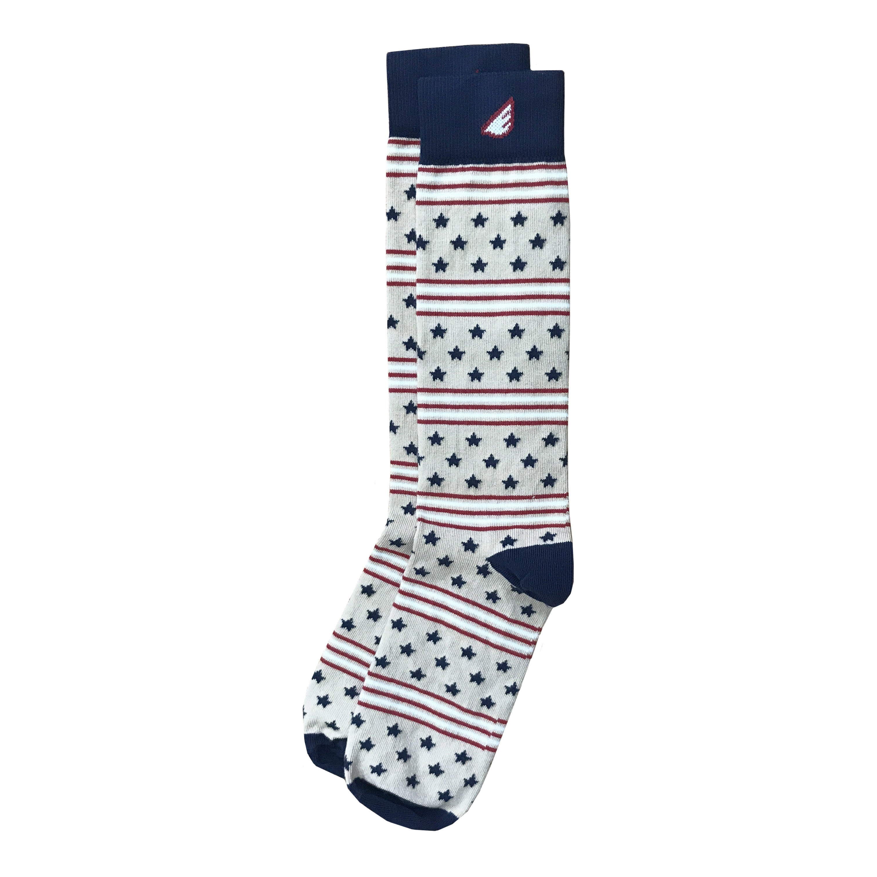 Hero - Desert Khaki, Navy & Red. American Made Dress / Casual Patriotic Stars & Stripes Socks