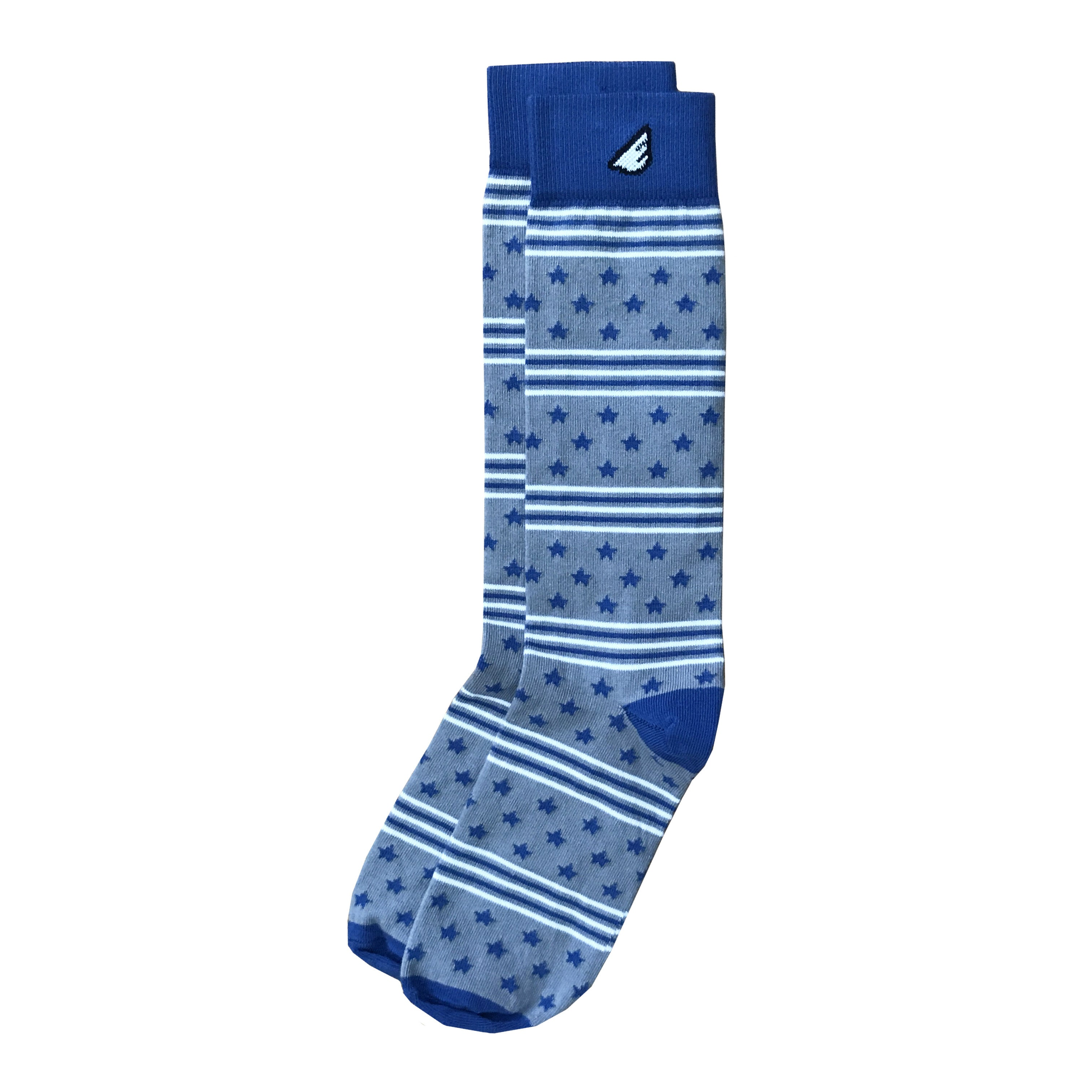Hero - Light Grey, Royal Blue & White. American Made Dress / Casual Patriotic Stars & Stripes Socks