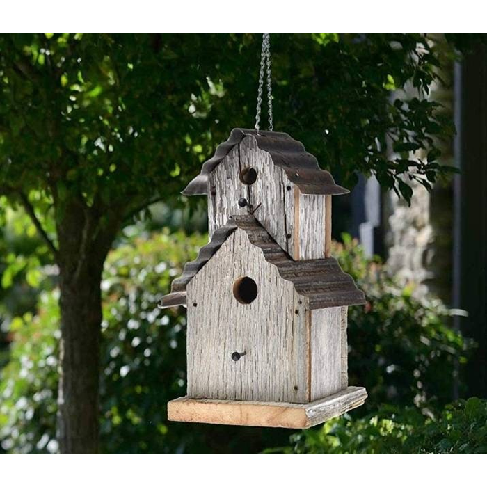 Large Rustic Reclaimed Barnwood with Corrugated Metal Roof 2 story Double Birdhouse Amish Made in the USA