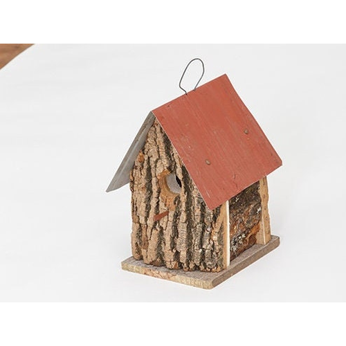 Rustic Reclaimed Wood and metal, Made with tree Bark, for Downy Woodpeckers, wren, titmice and chickadee house, Amish Made in the USA