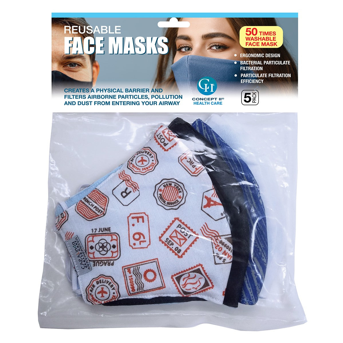 Face Masks - Pack of 5 - Assorted Varieties - Washable and 100% Cotton
