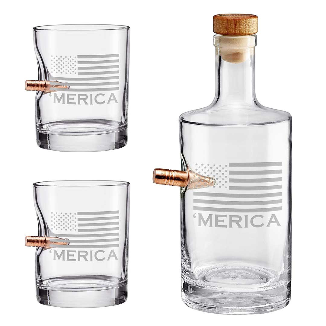 'Merica Decanter and Two Rocks Glasses