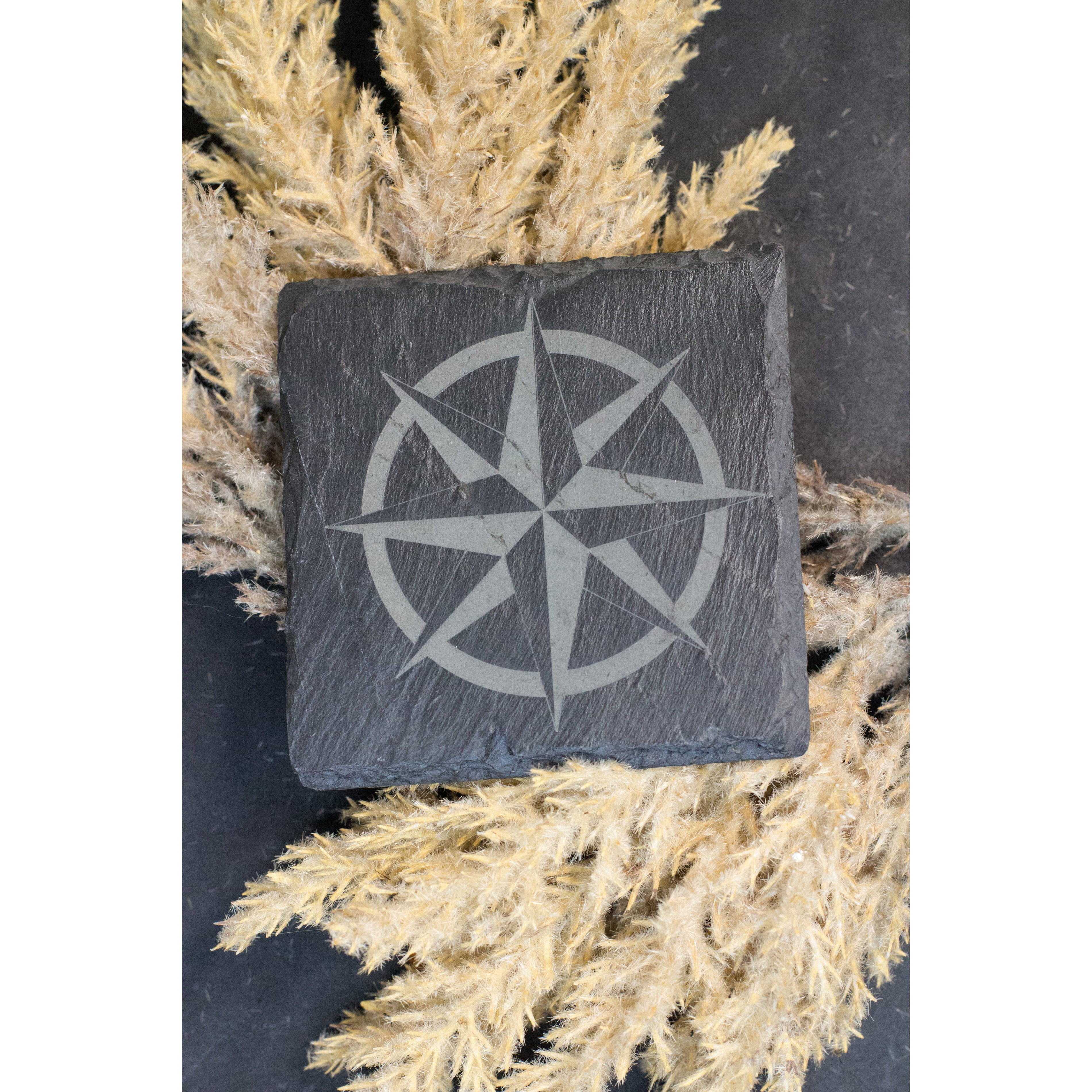 K & R Creative Laser Engraved Slate Coaster Quilt Themed / Mariner's Compass