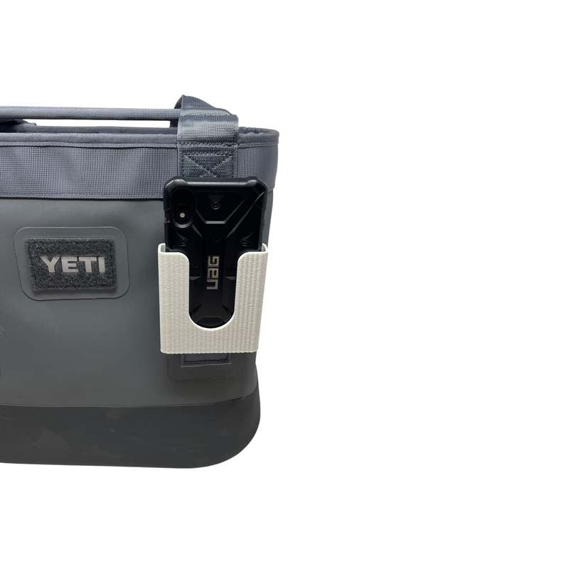 White Phone Holder Attachment Compatible with Soft Yeti Coolers & Backpacks with Straps - Accessorize Your Cooler or Backpack & Securely Hold Your Phone - Made in USA! (White)