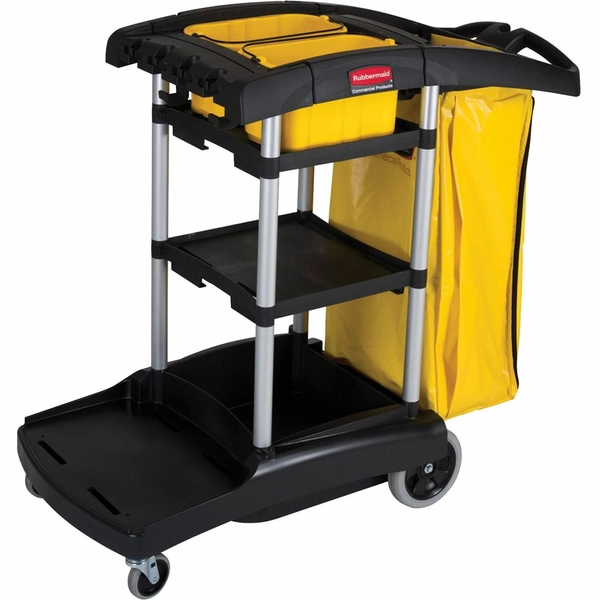 Rubbermaid Commercial High Capacity Cleaning Cart - 4 Casters, 21.75"W x 49.75"D x 38.30"H - Black - 1 Each