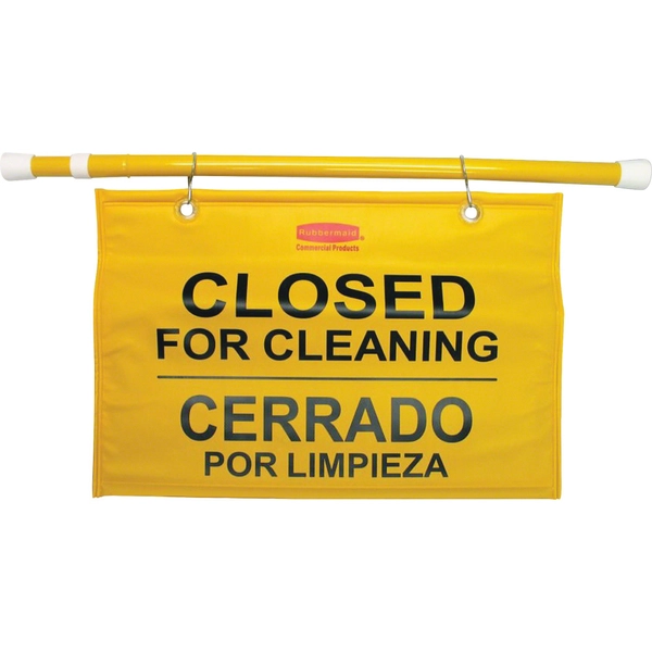 Rubbermaid Commercial Multilingual Closed for Cleaning Signs - 50" x 13" - Yellow - 6 / Carton