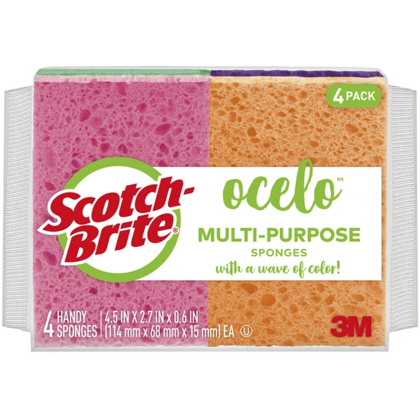 Scotch-Brite StayFresh Sponge - 4 Pack - 5.8" x 4.6" x 4.6" - Cellulose - Assorted