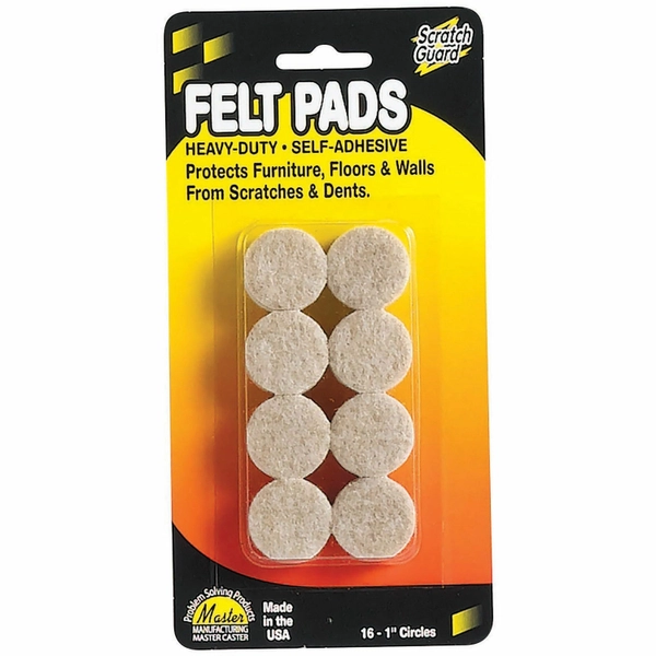 Scratch Guard Self-Adhesive Felt Circles - 1" Diameter, 16 Pads, Beige