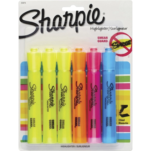 Sharpie Highlighter Tank - Chisel Point - Yellow, Blue, Orange, Pink - 6 Pack