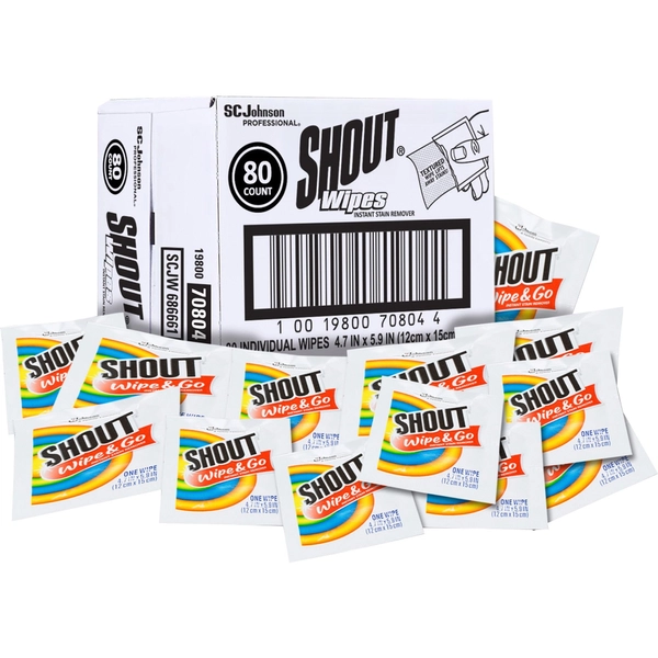 Shout Wipes Instant Stain Remover - 80 Count - 5.90" x 4.70" - Disposable - White