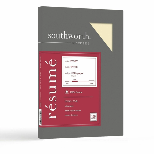 Southworth 100% Cotton Resume Paper - 8.5" x 11" - 32 lb - Ivory - 100 Sheets/Box